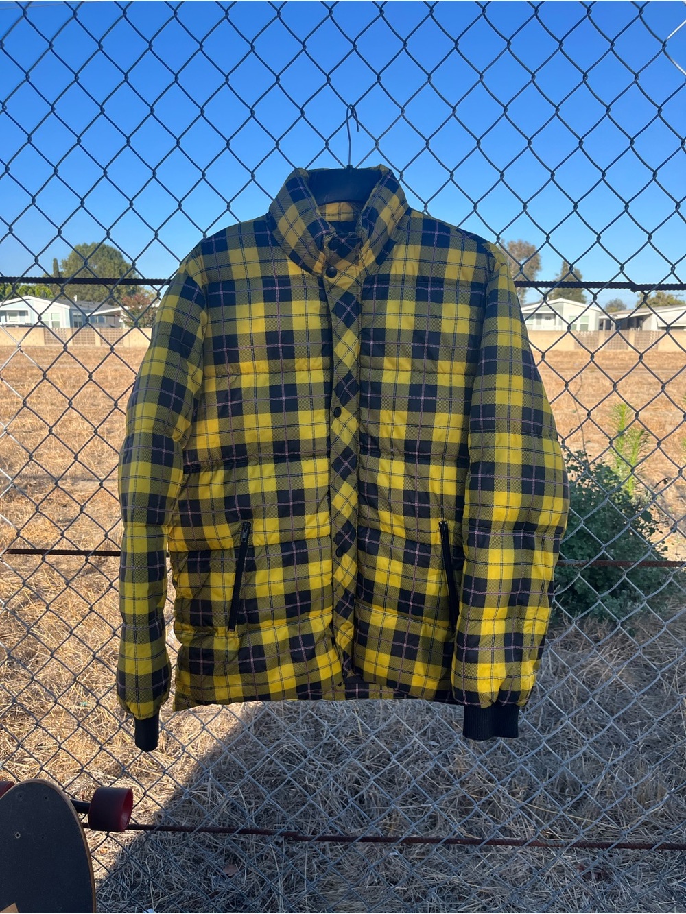Forever 21 Yellow and Black Plaid Puffer Jacket - Men
